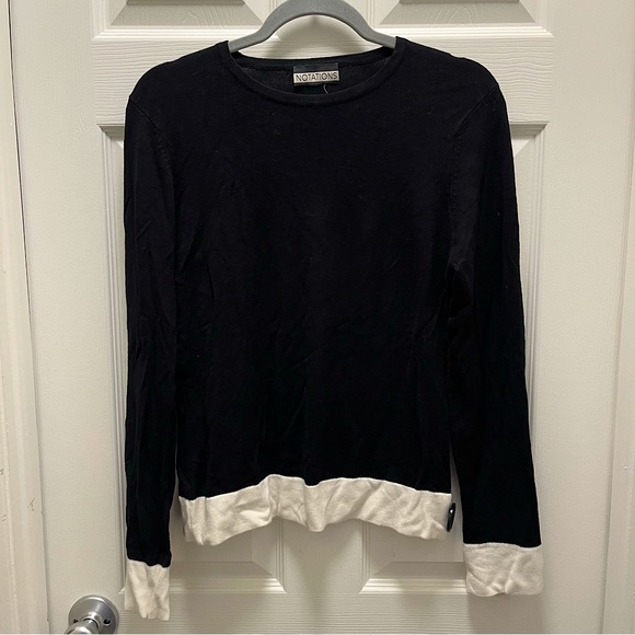 Notations Black Sweater with White Stripe and Button - Picture 2 of 5
